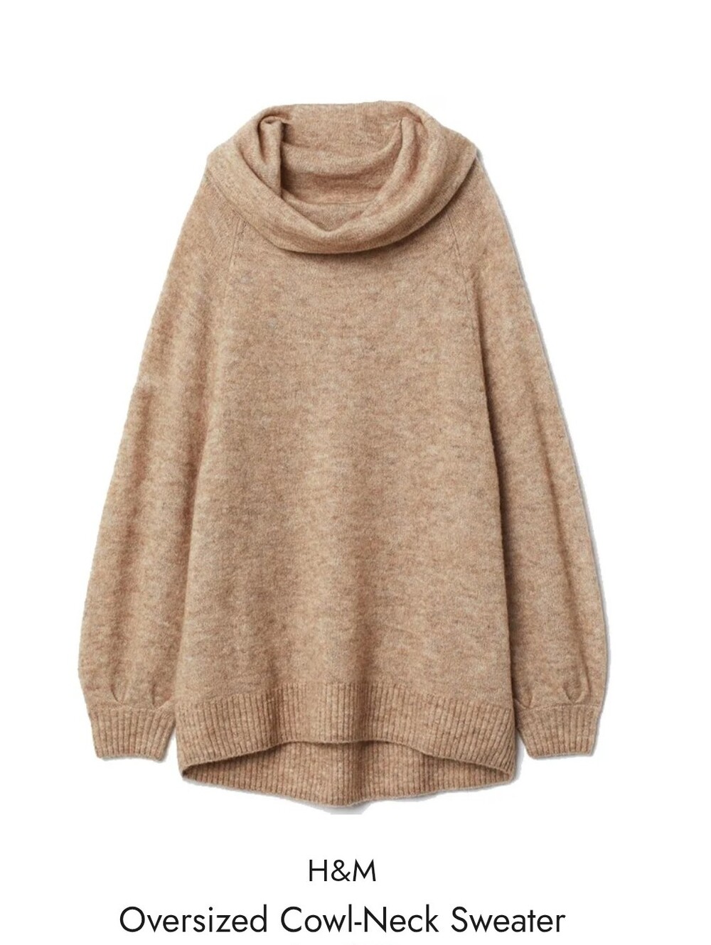 H&M Taupe Camel Cowl-Neck Oversized Neck Sweater Large